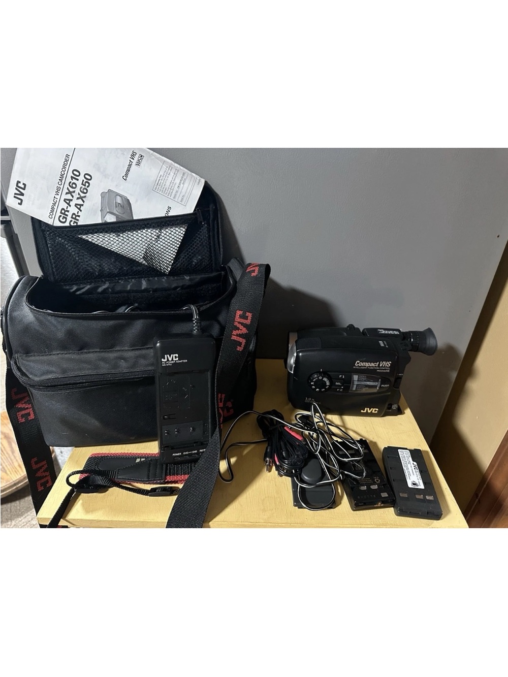 Black Compact VHS Camcorder with Carry Bag and Accessories